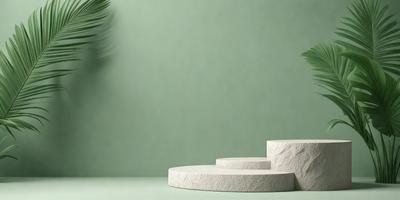 The primary subject of the image is a white stone staircase. The staircase is set against a green wall, creating a contrasting color scheme. The visual style of the image is a photo, capturing the staircase in its natural environment. The colors and mood of the image are predominantly green and white, giving it a calm and serene atmosphere.