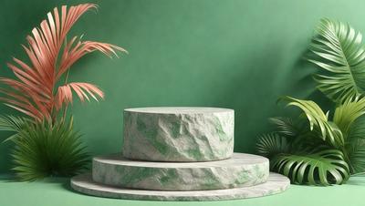 The primary subject of the image is a large, round, green cake. The cake is placed on a green table, which is surrounded by a lush green background. The visual style of the image is a photo, capturing the cake and its surroundings in detail. The colors and mood of the image are predominantly green, creating a fresh and vibrant atmosphere.