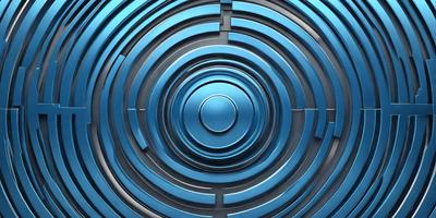 The primary subject of the image is a blue circle with a silver ring in the center. The setting is a blue background, and the visual style appears to be a digital art or illustration. The dominant colors are blue and silver, creating a calm and serene atmosphere.