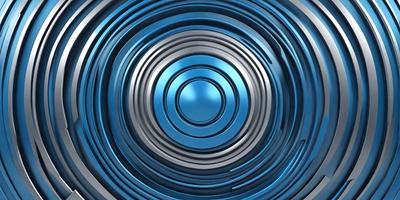The primary subject of the image is a blue circle with a silver ring around it. The setting is a blue background, and the visual style appears to be a combination of photo and digital art. The dominant colors are blue and silver, creating a calm and serene atmosphere.