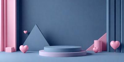 The primary subject of the image is a blue and pink circle, which is placed on a blue surface. The setting appears to be a studio or a similar indoor environment. The visual style of the image is a combination of photo and digital art, creating a unique and artistic representation of the circle. The dominant colors in the image are blue and pink, which contribute to a calm and soothing atmosphere.