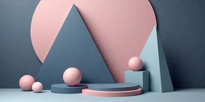 The primary subject of the image is a collection of three pink and blue balls, which are placed on a pink and blue surface. The setting appears to be a studio or a room with a backdrop of a pink and blue wall. The visual style of the image is a combination of photo and digital art, creating a unique and eye-catching display. The colors and mood of the image are predominantly pink and blue, giving it a vibrant and lively atmosphere.