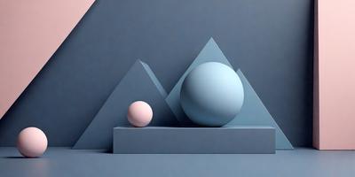 The primary subject of the image is a blue sphere, which is placed on a blue surface. The setting appears to be a futuristic environment, possibly a space station or a futuristic city. The visual style of the image is digital art, as it is a computer-generated image. The dominant colors in the image are blue and pink, creating a contrasting and visually appealing scene.