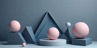 The primary subject of the image is a pink ball placed on a white pedestal. The setting is a blue wall, which serves as the backdrop for the scene. The visual style appears to be a combination of digital art and illustration, creating a unique and eye-catching display. The colors and mood of the image are predominantly pink and blue, giving it a calm and soothing atmosphere.