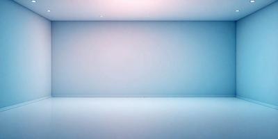 The primary subject of the image is a large, empty white room with a blue wall. The setting is a clean, minimalistic space, and the visual style is a photo. The room has a calm and serene atmosphere, with the blue wall providing a sense of tranquility.