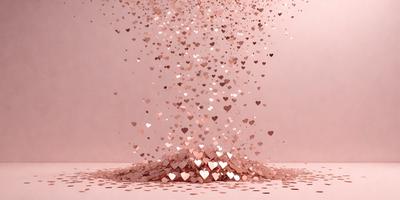 The primary subject of the image is a pink background with a shower of hearts falling from the top. The hearts are scattered all over the background, creating a visually appealing and playful scene. The setting appears to be a white wall, which serves as a clean and uncluttered backdrop for the hearts. The visual style of the image is a combination of digital art and illustration, with the hearts being drawn or created digitally, and the overall atmosphere is one of joy and creativity.