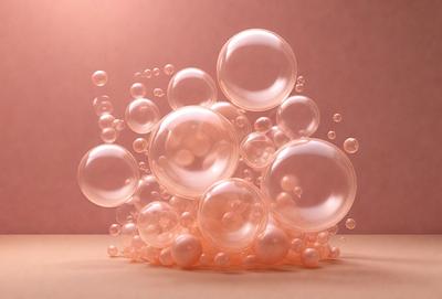 The primary subject of the image is a large, round, and pink bubble. The bubble is surrounded by smaller bubbles, creating a visually appealing and playful scene. The setting is a pink background, which adds to the overall mood of the image. The visual style is a combination of photo and digital art, giving the image a unique and artistic appearance. The colors and mood of the image are predominantly pink, creating a warm and inviting atmosphere.