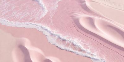 The primary subject of the image is a wave, which is the main object, scene, or focus of the image. The wave is depicted in a pink and white color scheme, giving it a unique and artistic appearance. The setting or background of the image features a pink and white sandy beach, which adds to the overall atmosphere of the scene. The visual style of the image is a combination of photo and digital art, creating a visually appealing and creative representation of the wave.