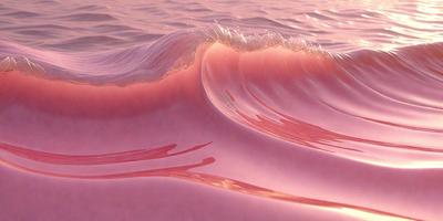 The primary subject of the image is a large wave in the ocean. The wave is pink, which gives it a unique and visually striking appearance. The setting is the ocean, with the wave crashing against the water. The visual style of the image is a combination of photo and digital art, creating a realistic yet artistic representation of the wave. The dominant colors in the image are pink and red, giving it a warm and vibrant atmosphere.