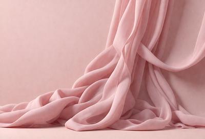 The primary subject of the image is a pink fabric, which is the main object, scene, or focus of the image. The setting is a pink background, which complements the pink fabric. The visual style is a photo, showcasing the fabric's texture and details. The colors and mood of the image are predominantly pink, creating a warm and inviting atmosphere.