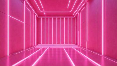 The primary subject of the image is a large, open room with a pink color scheme. The room is filled with pink walls and flooring, creating a unique and vibrant atmosphere. The setting appears to be a futuristic or modern space, possibly a club or a futuristic-themed room. The visual style of the image is a combination of digital art and illustration, with the pink color and lighting creating a distinctive and eye-catching environment.