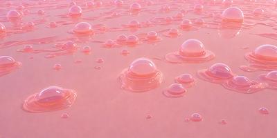 The primary subject of the image is a pink surface with numerous small bubbles floating on it. The setting appears to be a pink background, and the visual style is a close-up of the pink surface with the bubbles. The colors and mood of the image are predominantly pink, creating a warm and inviting atmosphere.