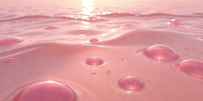The primary subject of the image is a body of water, possibly a lake or a pond, with a pinkish hue. The water appears to be slightly disturbed, creating a visually interesting scene. The setting is outdoors, with the water as the main focus. The visual style of the image is a combination of photo and digital art, creating a unique and artistic representation of the water. The colors and mood of the image are predominantly pink, giving it a serene and calming atmosphere.