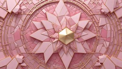 The primary subject of the image is a pink and gold flower, which is the main object, scene, or focus of the image. The setting is a pink background, and the visual style is a combination of photo and digital art. The dominant colors are pink and gold, creating a warm and inviting atmosphere.