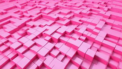The primary subject of the image is a large, pink, three-dimensional grid made of blocks. The setting is a pink background, which creates a visually striking contrast with the blocks. The visual style is a combination of digital art and illustration, as the grid appears to be a digital creation. The colors and mood of the image are predominantly pink, giving it a warm and inviting atmosphere.