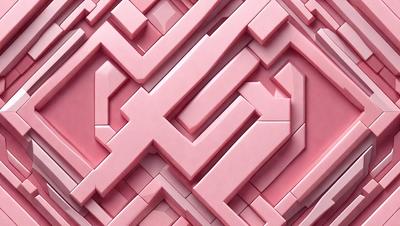 The primary subject of the image is a pink, three-dimensional, geometric pattern. The pattern is made up of interlocking squares, giving it a unique and intricate appearance. The setting is a pink background, which complements the pattern and adds to the overall visual style. The image is a digital art piece, showcasing the artist's skill in creating a complex and visually appealing design. The colors and mood of the image are predominantly pink, giving it a warm and inviting atmosphere.