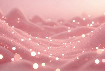The primary subject of the image is a pink surface with a pattern of sparkling lights on it. The setting appears to be a pink background, and the visual style is a combination of a photo and digital art. The dominant colors are pink and white, creating a warm and inviting atmosphere.