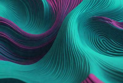 The primary subject of the image is a colorful, abstract design featuring a mix of blue, green, and purple hues. The design appears to be a combination of a pattern and a texture, creating a visually striking and unique piece. The setting or background of the image is a blue and green surface, which complements the vibrant colors of the design. The visual style of the image is a blend of digital art and illustration, showcasing the artist's creativity and skill in crafting a captiv