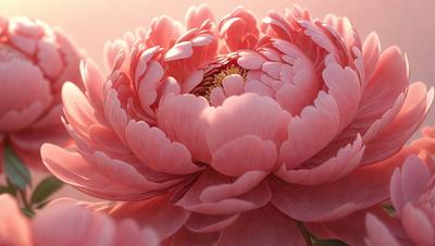 The primary subject of the image is a large, pink flower with a yellow center. The flower is the main focus of the image, and it is set against a pink background. The visual style of the image is a close-up of the flower, which gives it a realistic and detailed appearance. The dominant colors in the image are pink and yellow, creating a warm and vibrant atmosphere.