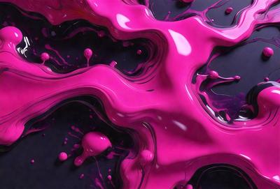 The primary subject of the image is a close-up of a pink liquid, which appears to be a mix of paint and water. The setting is a black background, which contrasts with the vibrant pink color of the liquid. The visual style is a combination of a photo and digital art, as the image is a close-up of the pink liquid, and the colors and mood are dominated by the pink hue, creating a sense of warmth and creativity.