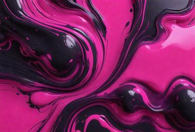 The primary subject of the image is a close-up of a pink and black swirling pattern, which appears to be a painting or a digital artwork. The setting is a pink background, which complements the vibrant colors of the swirling pattern. The visual style is a mix of digital art and painting, creating a unique and eye-catching piece of art. The dominant colors are pink and black, giving the image a bold and striking appearance.