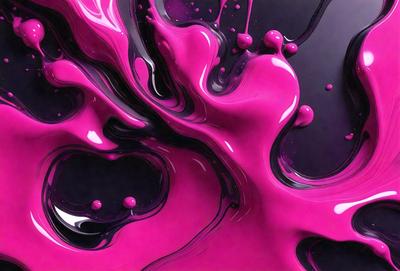 The primary subject of the image is a close-up of a pink, swirling, and flowing substance, which appears to be a mix of paint and water. The setting is a dark background, which contrasts with the vibrant pink color of the substance. The visual style is a combination of digital art and illustration, creating a dynamic and artistic representation of the pink substance. The colors and mood of the image are predominantly pink, conveying a sense of creativity