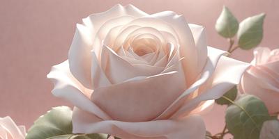 The primary subject of the image is a single white rose. The rose is the main focus of the image, and it is displayed against a pink background. The visual style of the image is a close-up of the rose, showcasing its details and texture. The colors in the image are predominantly white and pink, creating a soft and delicate atmosphere.