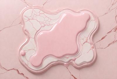 The primary subject of the image is a pink, shiny, and slightly bubbly substance, which appears to be a liquid or a frosting. The setting is a pink surface, possibly a marble or stone countertop. The visual style is a close-up of the pink substance, showcasing its texture and appearance. The colors and mood of the image are predominantly pink, creating a warm and inviting atmosphere.