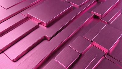 The primary subject of the image is a pink metal surface with a pattern of rectangles. The setting is a pink background, and the visual style appears to be a combination of photo and digital art. The colors and mood of the image are predominantly pink, creating a warm and inviting atmosphere.