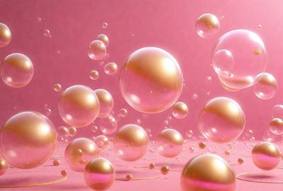 The primary subject of the image is a large number of bubbles floating in the air. The setting is a pink background, which adds a vibrant and lively atmosphere to the scene. The visual style is a combination of photo and digital art, creating a realistic yet artistic representation of the bubbles. The colors and mood are predominantly pink, giving the image a warm and cheerful feel.