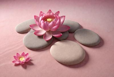 The primary subject of the image is a beautiful arrangement of pink flowers, including a large pink flower and a smaller pink flower, placed on a pink surface. The setting is a pink background, which adds to the overall mood of the scene. The visual style of the image is a photo, capturing the delicate details of the flowers and their surroundings. The colors and mood of the image are predominantly pink, creating a warm and inviting atmosphere.