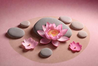 The primary subject of the image is a beautifully arranged display of pink flowers, including a large pink flower and a smaller pink flower, placed on a pink surface. The setting is a pink background, which adds to the overall mood of the scene. The visual style of the image is a combination of photo and digital art, creating a realistic yet artistic representation of the flowers. The colors and mood of the image are predominantly pink, evoking a sense of warmth, love, and natural