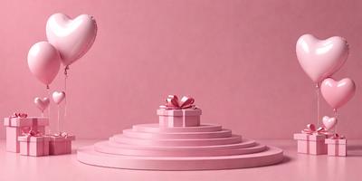 The primary subject of the image is a pink heart-shaped box with a bow on top. The setting is a pink background, which creates a warm and romantic atmosphere. The visual style is a close-up of the heart-shaped box, emphasizing its shape and details. The colors and mood of the image are predominantly pink, which is often associated with love and affection.