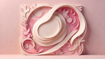 The primary subject of the image is a large, intricately designed paper sculpture. The sculpture is made up of multiple layers of paper, creating a three-dimensional effect. The paper sculpture is pink in color and features a flower design. The setting is a pink background, which complements the color of the sculpture. The visual style of the image is a combination of digital art and illustration, showcasing the artist's skill in crafting a detailed and visually appealing piece. The overall atmosphere of