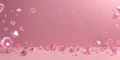 The primary subject of the image is a pink background with a pattern of pink and clear crystals scattered across it. The setting appears to be a studio or a controlled environment, as the crystals are arranged in a specific pattern. The visual style of the image is a combination of digital art and illustration, as the crystals are depicted in a realistic manner. The colors and mood of the image are predominantly pink, creating a warm and inviting atmosphere.