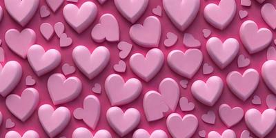 The primary subject of the image is a large collection of pink hearts arranged in a pattern. The hearts are made of plastic and are arranged on a pink background. The visual style of the image is a digital art or illustration, with the hearts being the main focus of the composition. The colors and mood of the image are predominantly pink, creating a warm and inviting atmosphere.
