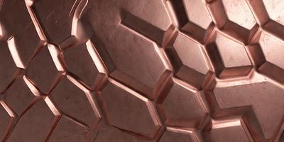 The primary subject of the image is a close-up of a copper-colored tile or wall, which appears to be made of metal. The setting is indoors, possibly in a room with a patterned wall. The visual style is a close-up, which emphasizes the intricate details of the copper-colored tile. The colors and mood of the image are warm and inviting, with the copper color evoking a sense of luxury and sophistication.