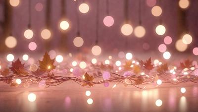 The primary subject of the image is a string of lights, which is the main object, scene, or focus of the image. The setting is a pink background, and the visual style is a photo. The colors and mood of the image are predominantly pink, creating a warm and inviting atmosphere.