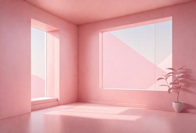 The primary subject of the image is a pink room with a window. The room is painted pink, and the window is open, allowing natural light to enter. The setting is a room with a window, and the visual style is a photo. The colors and mood of the image are predominantly pink, creating a warm and inviting atmosphere.