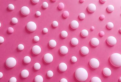 The primary subject of the image is a pattern of pink and white balls, which are arranged in a visually appealing manner. The setting is a pink background, which complements the color of the balls. The visual style of the image is a combination of photo and digital art, creating a unique and eye-catching design. The dominant colors in the image are pink and white, giving it a warm and inviting atmosphere.