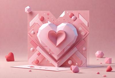 The primary subject of the image is a heart-shaped paper cutout. The heart is pink and is placed on a pink background. The visual style of the image is a combination of digital art and illustration, giving it a unique and creative appearance. The colors and mood of the image are predominantly pink, which adds a sense of warmth and love to the scene.