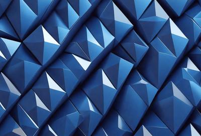 The primary subject of the image is a blue wall with a geometric pattern. The setting is a room with a blue wall, and the visual style is a digital art or illustration. The dominant colors are blue and white, creating a calm and soothing atmosphere.