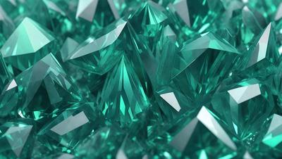 The primary subject of the image is a close-up of a large cluster of green crystals, possibly a piece of art or a digital illustration. The setting is a dark background, which contrasts with the bright green crystals. The visual style appears to be a combination of photo and digital art, creating a unique and intriguing image. The dominant colors are green, with the crystals being the main focus, and the dark background providing a striking contrast. The overall atmosphere of the image is one of beauty and intr