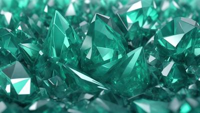The primary subject of the image is a large group of green crystals, possibly a collection of green glass or jewels. The setting is a close-up of the crystals, showcasing their unique shapes and textures. The visual style is a combination of a photo and digital art, as the image appears to be a close-up of the crystals, but the colors and mood are vibrant and lively, with the green crystals being the dominant color.