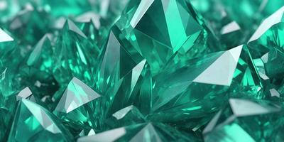 The primary subject of the image is a close-up of a large, colorful crystal. The setting is a green background, which complements the vibrant colors of the crystal. The visual style is a combination of photo and digital art, creating a realistic yet artistic representation of the crystal. The dominant colors are green and blue, giving the image a lively and refreshing atmosphere.