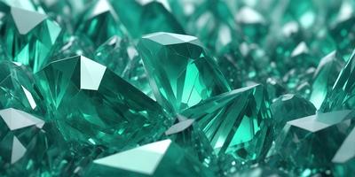The primary subject of the image is a close-up of a large, bright green crystal. The setting is a dark background, which contrasts with the vibrant green color of the crystal. The visual style appears to be a digital art or illustration, as the crystal is depicted in a detailed and realistic manner. The colors and mood of the image are predominantly green, creating a sense of freshness and natural beauty.