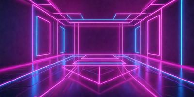 The primary subject of the image is a room with a purple neon lighting effect. The setting is a dark room with a purple glow, creating a unique atmosphere. The visual style is a combination of digital art and illustration, with the purple lighting giving the scene a futuristic and artistic appearance. The colors and mood of the image are predominantly purple, creating a sense of mystery and intrigue.