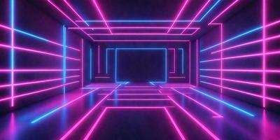 The primary subject of the image is a room with a pink neon lighting effect. The setting is a dark room with a pink neon light illuminating the space. The visual style is a digital art or illustration, creating a futuristic and vibrant atmosphere. The dominant colors are pink and purple, giving the room a unique and eye-catching appearance.