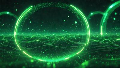 The primary subject of the image is a green circle with a pattern of green lines. The setting is a dark background, and the visual style appears to be a digital art or illustration. The dominant colors are green, and the overall atmosphere is calm and serene.