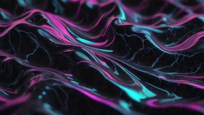 The primary subject of the image is a colorful, swirling pattern that resembles a waterfall or a flowing river. The setting is a black background, which contrasts with the vibrant colors of the pattern. The visual style appears to be a combination of digital art and illustration, creating a dynamic and eye-catching scene. The dominant colors are pink, blue, and purple, giving the image a lively and energetic atmosphere.